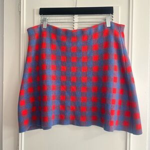 Orange and Blue Checkered Mini Short Skirt Elastic Waist Sweater Material XXL